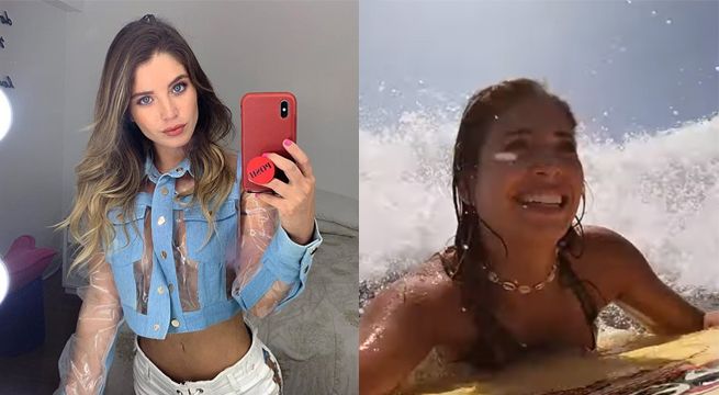 Flavia Laos intentó surfear pero fue cubierta por una gran ola [VIDEO]