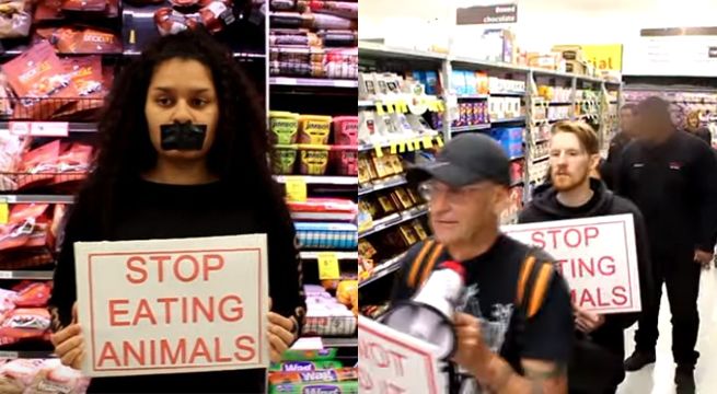 Activistas veganos son agredidos tras protestar en un supermercado [VIDEO]