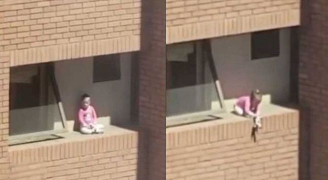 Niña juega al borde de un edificio mientras su madre hablaba por celular (Video)