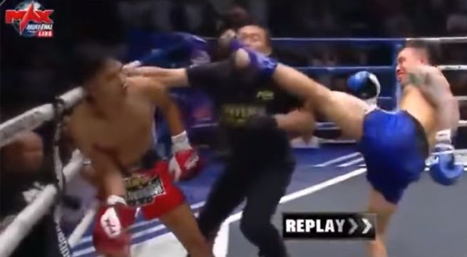 Peleador de Muay Thai se vuelve viral tras noquear a su rival y al árbitro al mismo tiempo