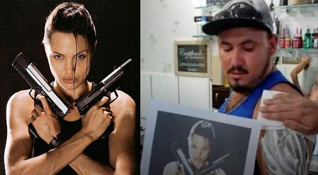 Fue a tatuarse el rostro de Angelina Jolie y el resultado dio la vuelta al mundo (Video)