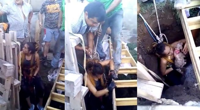 Valiente mujer se introduce en profundo pozo para salvar perrito caído (Video)