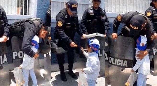 Niño regala dulces a policías en agradecimiento por su lucha contra la delincuencia (Video)