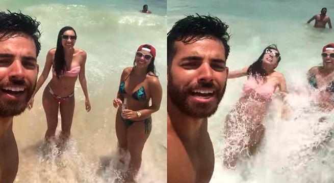 Retan al mar al tomarse un selfie pero este responde de la peor forma (Video)