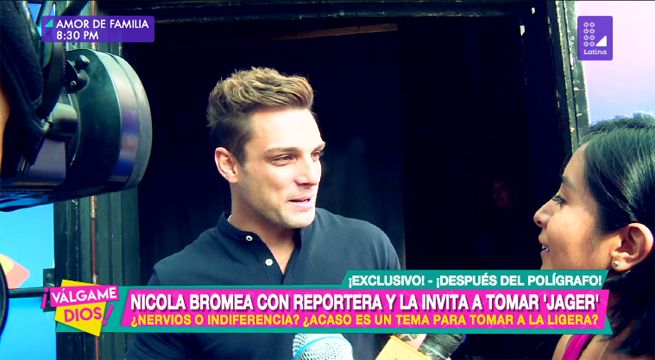 Nicola Porcella bromea con reportera y la invita a tomar ‘jager’