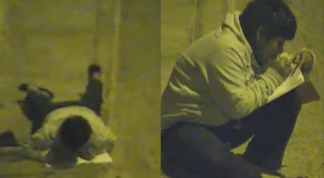 Niño de 12 años se ayuda de un poste de luz para hacer su tarea [Video]