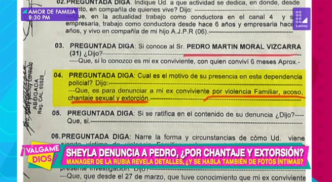Sheyla Rojas denuncia a Pedro Moral por chantaje y extorsión
