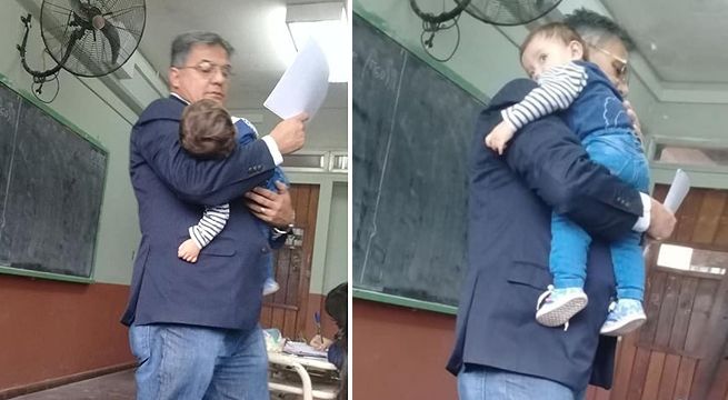 Profesor dicta clases cargando al bebé de su alumna y remece las redes sociales [Video]