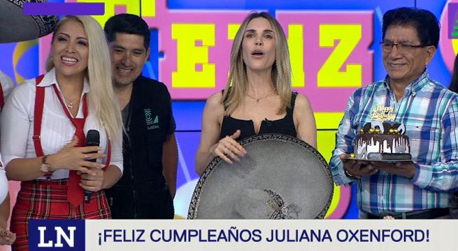 Juliana Oxenford es sorprendida con Pintura Roja y maricahis por su cumpleaños