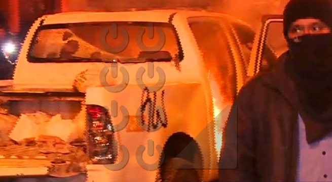 Así fue quema de patrullero durante marcha contra el Congreso