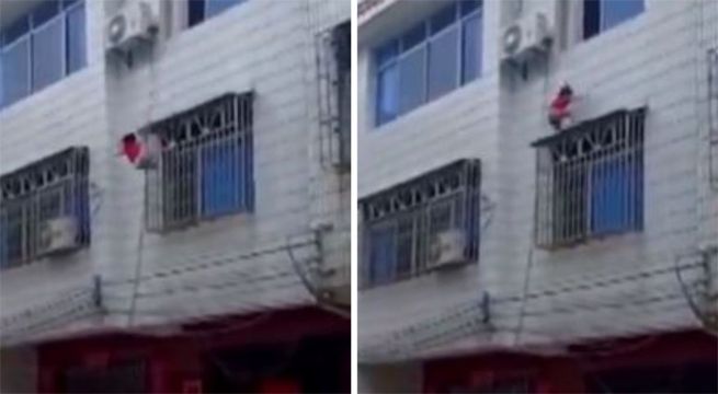 Niña cae desde un tercer piso y sus vecinos la atrapan con una manta [VIDEO]