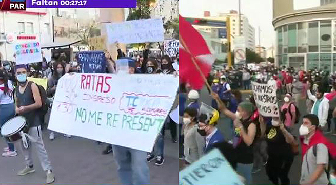 Movilización contra Manuel Merino avanza por avenidas de Miraflores