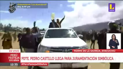 Pedro Castillo llega la Pampa de Quinua para su juramento simbólico