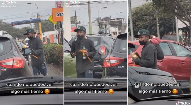 Joven se gana la vida limpiando parabrisas en las calles de Lima mientras carga a su perrito en la espalda [VIDEO]