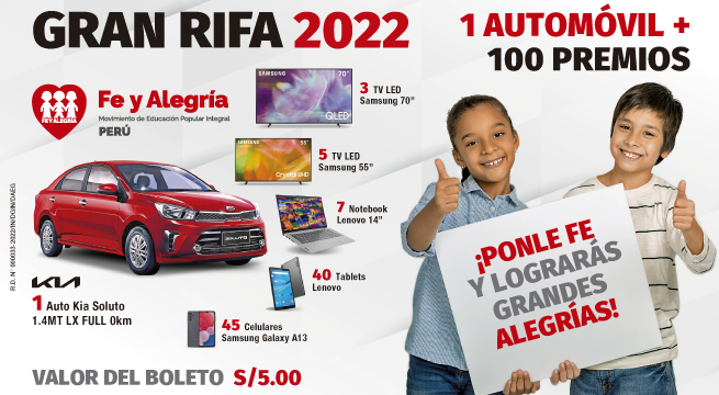 Gran sorteo de la Gran Rifa 2022 de Fe y Alegría: “Ponle fe y lograrás grandes alegrías”