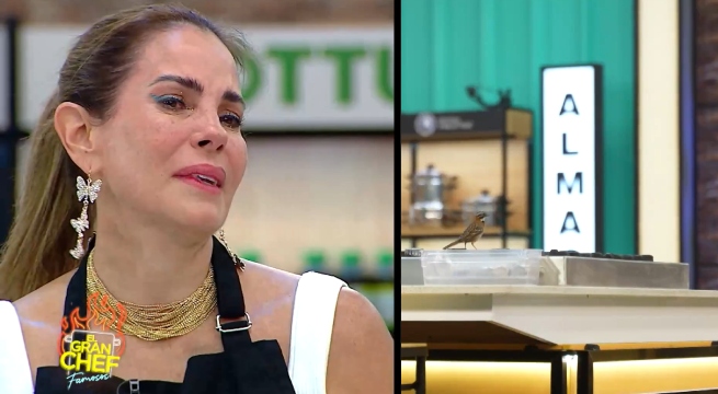 ¿Mensaje de papá?: Karina Calmet recibió visita de un ave en set de El Gran Chef Famosos