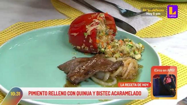 ¿Cómo preparar un pimiento relleno con quinua y bistec acaramelado? Hans Pueller te lo enseña