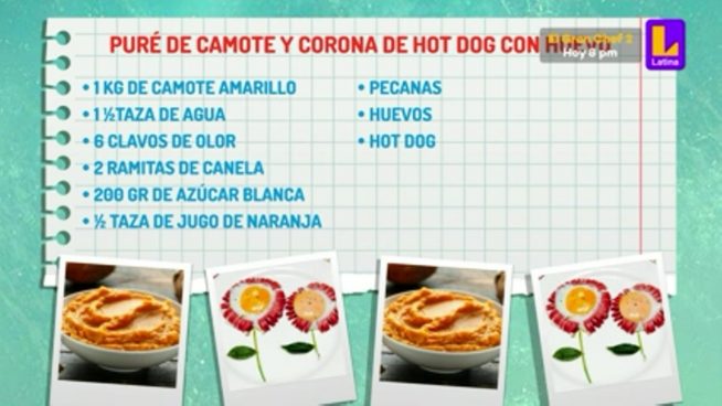 ¿Cómo preparar puré de camote y corona de hot dog con huevo? Miguel Vergara te lo enseña