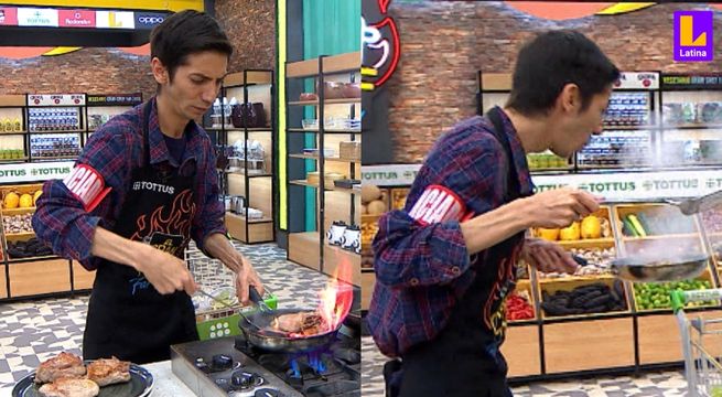 ‘Flaco’ Granda llenó de humo la cocina tras flamear el cerdo en El Gran Chef Famosos
