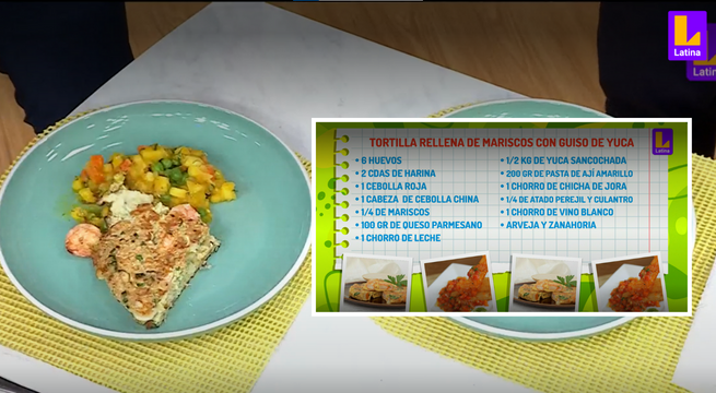 ¿Quieres preparar 'Tortilla rellena de mariscos con guiso de yuca'? Hans Pueller te lo enseña