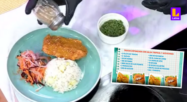 Delicioso: Aprende a preparar Trucha empanizada al panko con salsa tropical y acevichada