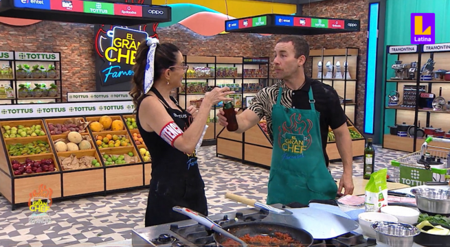 ¿Celebraron antes de tiempo? Karina Calmet y Rodrigo Sánchez brindaron por su pizza sin que el jurado los haya evaluado