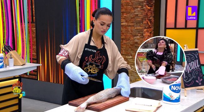 Como Génnesis: Angie Arizaga usa guantes para filetear pescado | El Gran Chef Famosos